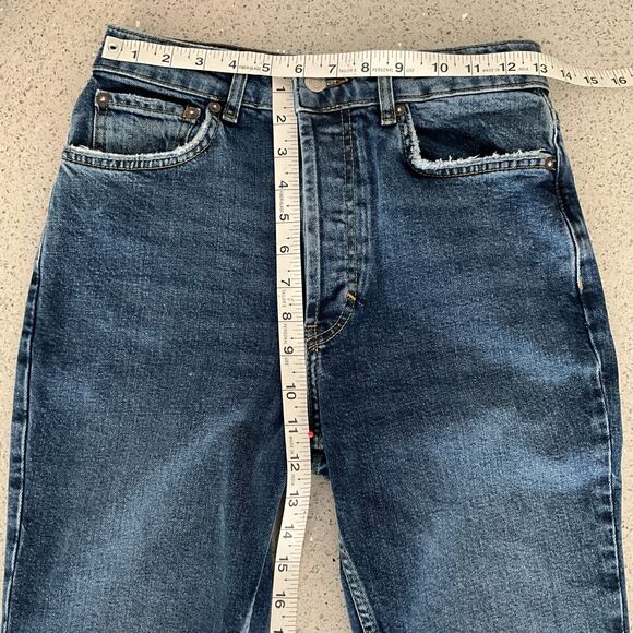 Free People Jeans Blue Slit Released Hem Hidden Button Fly 27 - Picture 5 of 11